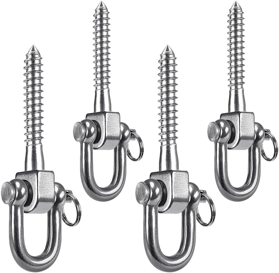 SELEWARE 4ER Deckenhaken Schwerlast Schaukelhaken Holzbalken - 304 Edelstahl Schaukelaufhänger Boxsack Halterung, 360 Grad drehbarer Schaukelhaken mit Karabiner Deckenhalterung Sandsäcke Hängesessel