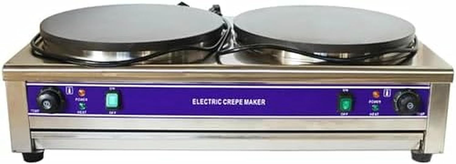 Electric Machine To Make Crepes, Double Head, With 40 Cm Circular Plate And Non -Iadherent Pan, For Commercial, Desktop Use, For Cereals And Pancakes, Temperature Control