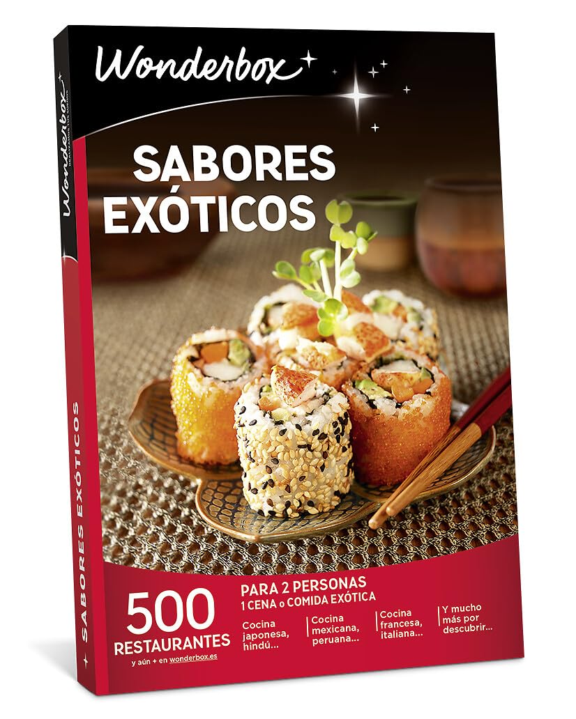WONDERBOX - Caja Regalo - Sabores exóticos - 1 Comida o Cena exótica para 2 Personas a Elegir Entre 500 restaurantes - Ideas Regalo Pareja Origina