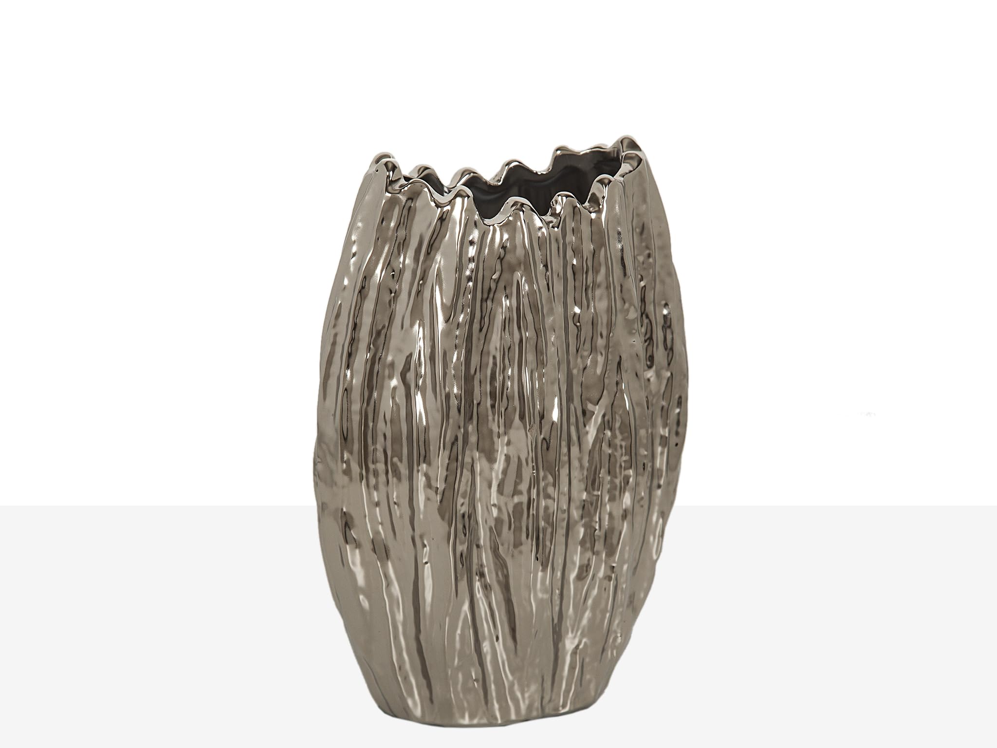 Vase céramique argenté et blanc pour illuminer votre table de salon de reflets chics