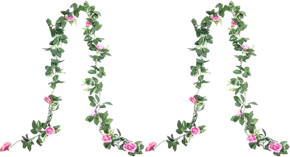 THE BLOOM TIMES 2 Pcs 16FT Artificial Rose Vine Silk Flower Garland Decoration Fake Hanging Plants Floral Garland for Home Wedding Arch Ceremony Wall Indoor Outdoor Decor (Light Purple)