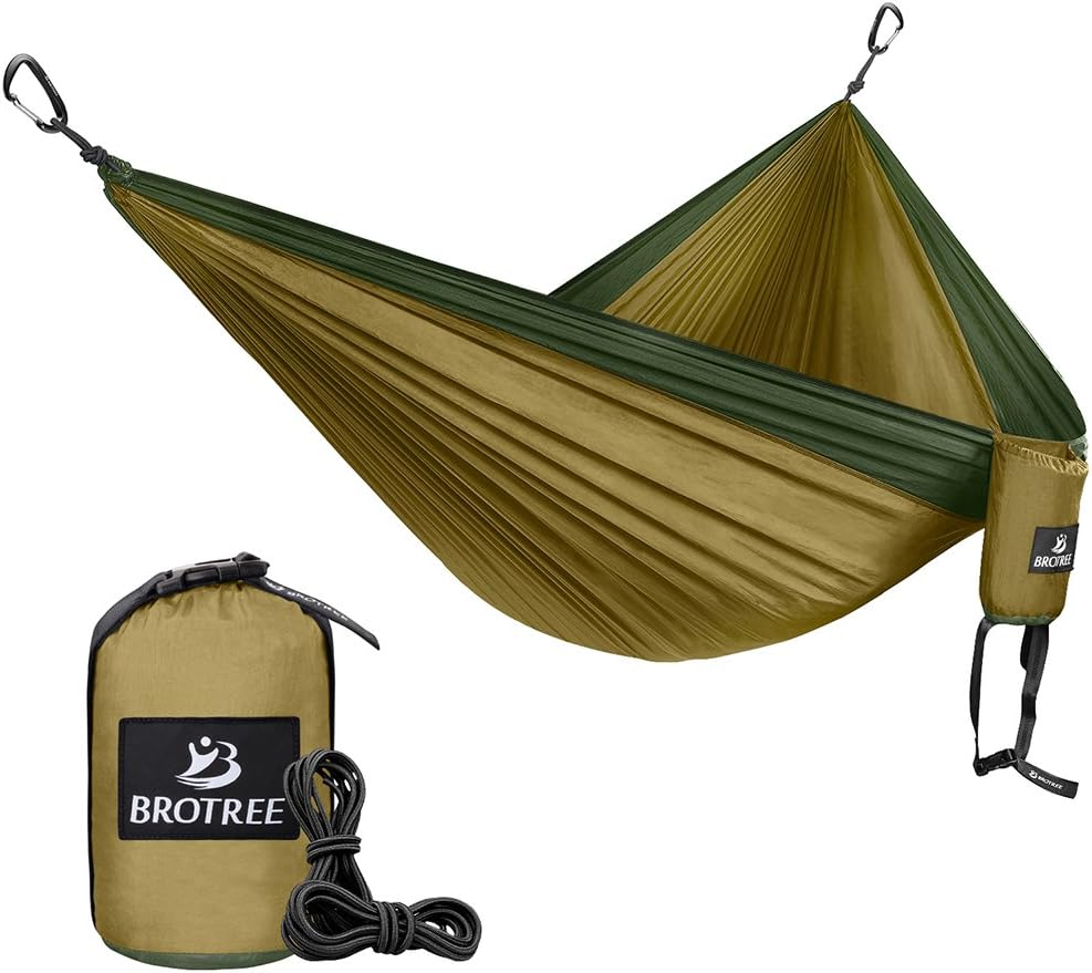 Brotree Double Camping Hammock - Portable Lightweight Parachute Nylon Hammock - Ropes and Carabiners Included - Best for Hiking, Camping, Backpacking, Travel, Backyard, Beach