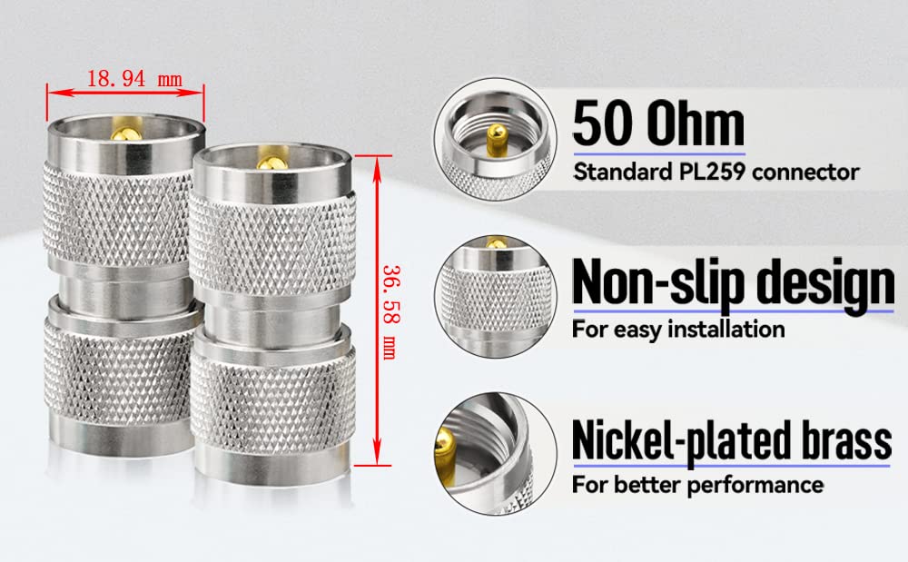Superbat UHF PL259 Male to Male CB Radio Barrel Connector Adapter 50 Ohm Coax Coupler Joiner for HF/VHF/UHF Antenna - Image 4