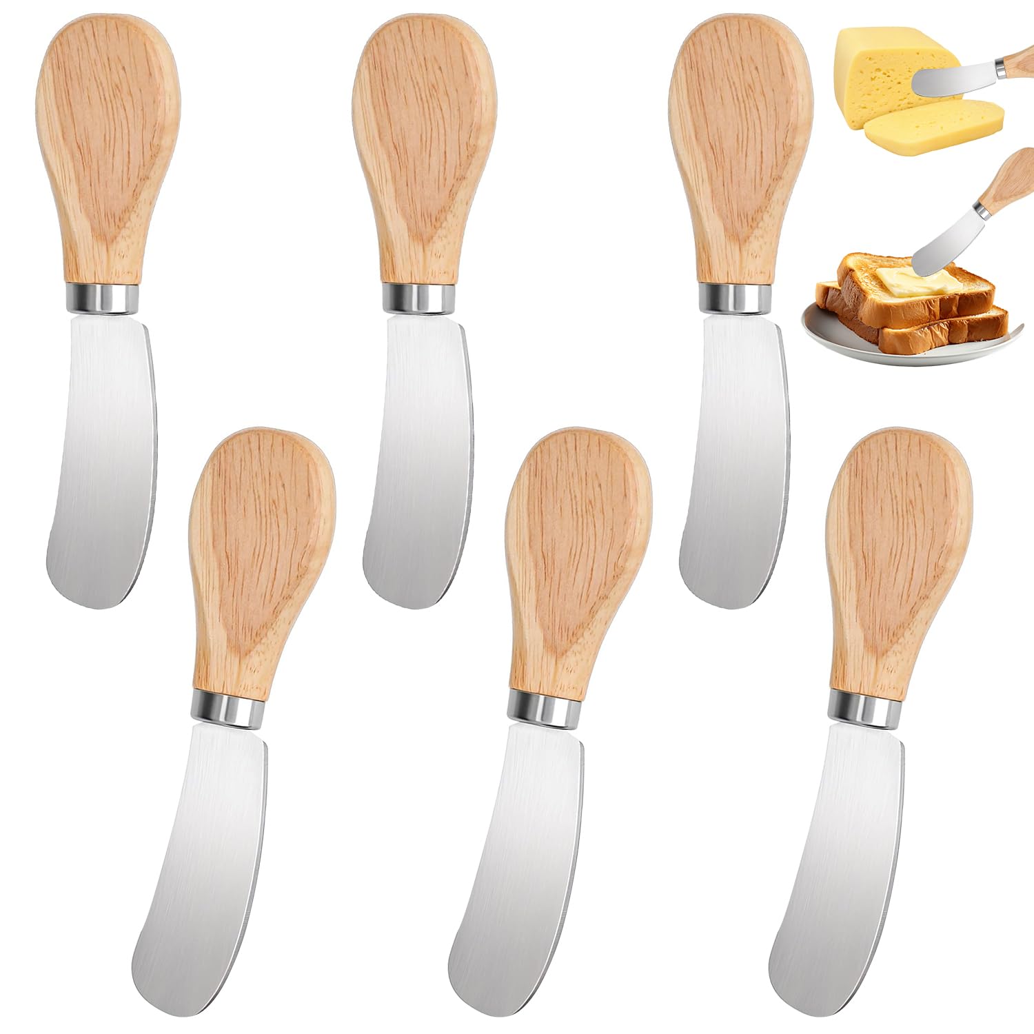 6 Piezas Cuchillos de Mantequilla Pequeños,12.2×2.2cm Mango de Madera Pequeño Juego de Cuchillos de Queso,Cuchillo Untador de Mantequilla,Cuchillos de Untar Acero Inoxidable,para Mantequilla,Mermelada