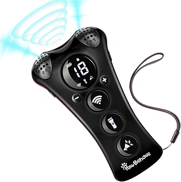 PawBehave Ultrasonic Dog Bark Deterrent Device 10-Level Adjustable Anti Barking Trainer with Flashlight, Strobe, E-Clicker18 Whistle SoundsNo Shock, Collar-Free Dog Behavior Correction Devices