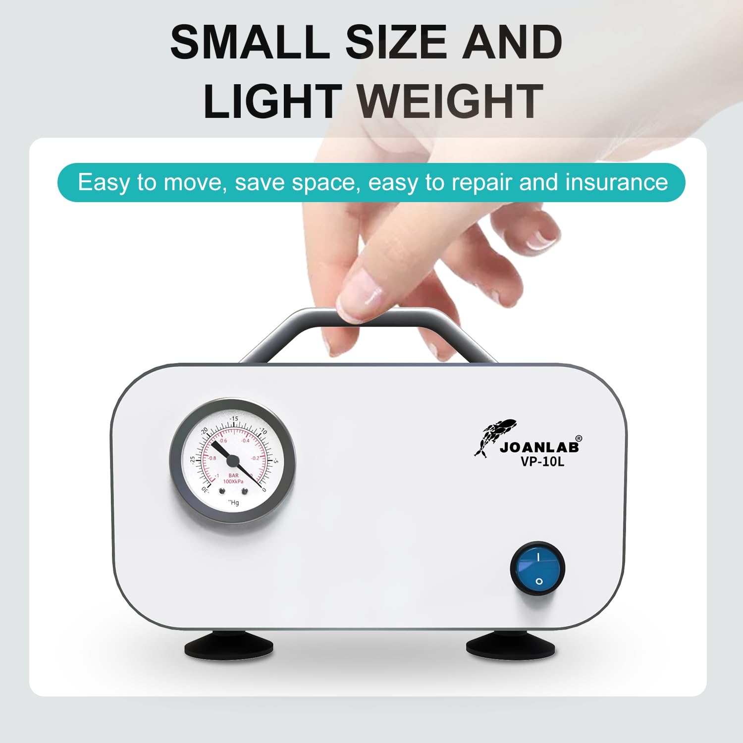 JOANLAB Laboratory Vacuum Filtration Pump 10L/min Oilless Vacuum Diaphragm Pump with Rubber Tube
