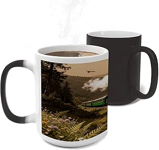 Steam Car in The Woods Color Changing Mugs Heat Sensitive Coffee Mug 11 Oz Novelty Ceramic Cup with Handle Magic Cups Temperature Changing Coffee Tumblers for Women Men Funny Gifts