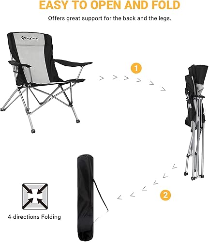 Miniatura 6 de KingCamp Silla plegable de gran tamaño para campamento, silla de campamento al aire libre, silla de césped portátil, con brazos, marco de acero
