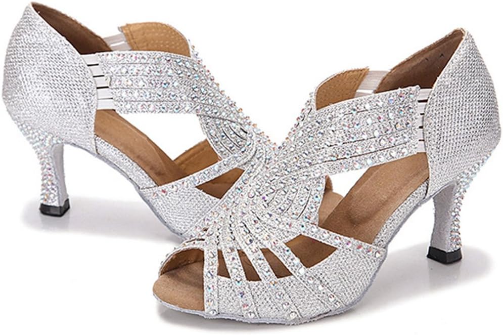 TDA Womens Zipper & Slip-on Flared Heel Glitter Crystals Latin Modern Salsa Tango Ballroom Wedding Dance Shoes - Image 5