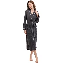 Womens Robes Lightweight Soft Cotton Blend, Ladies Bathrobe Absorbent Breathable Kimono Robe with Pockets