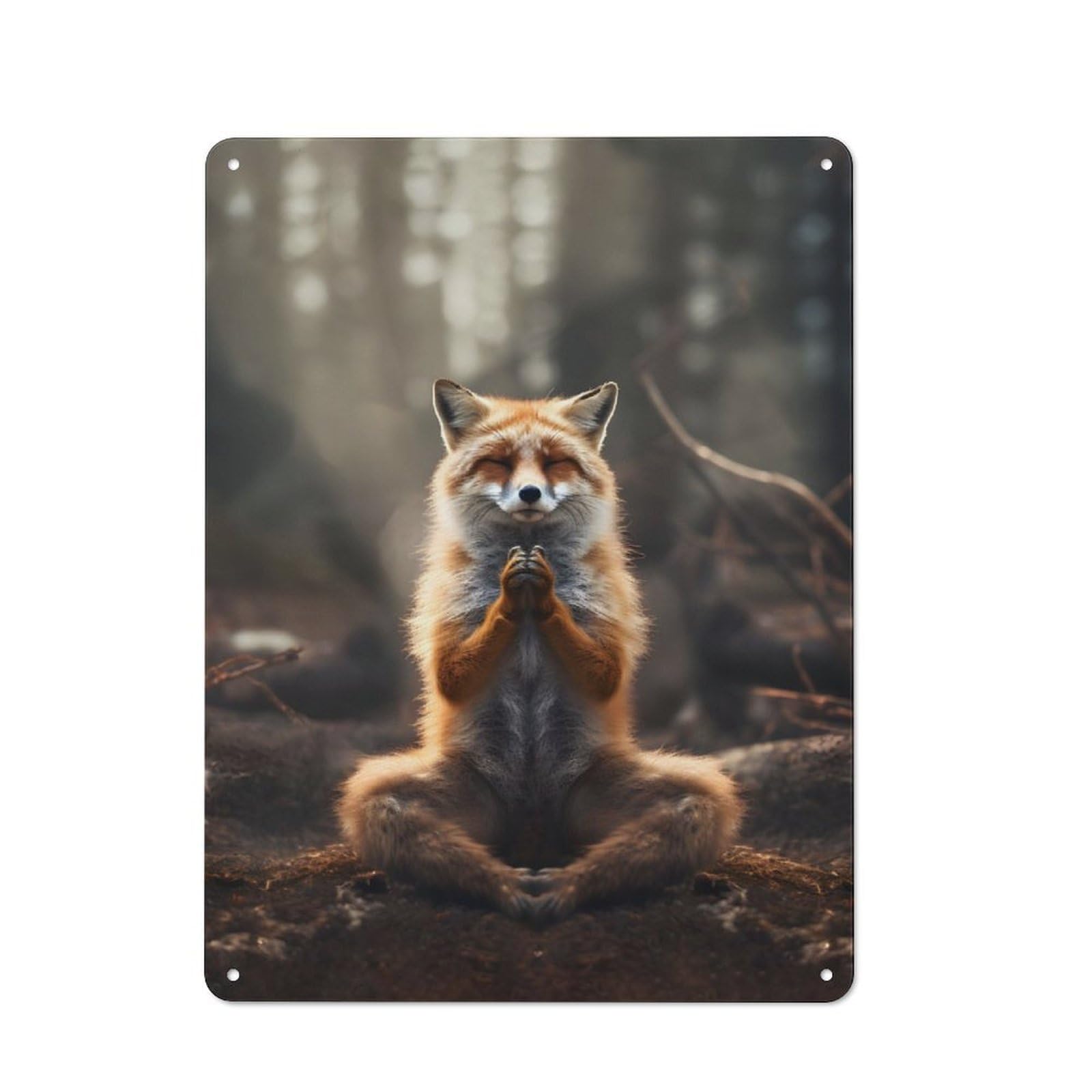 Junmoney Meditating Fox Vintage Tin Wall Plaque 40X30cm For Workshop Wall, A Decorative Christmas Gift For Makers And Diy Enthusiasts