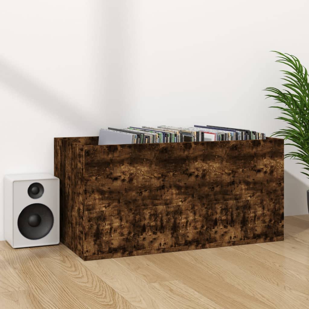 Armadi e stoccaggio,Armadi e rack di archiviazione multimediale,Scatola di immagazzinaggio in vinile rovere fumé 71x34x36 cm legno ingegnerizzato