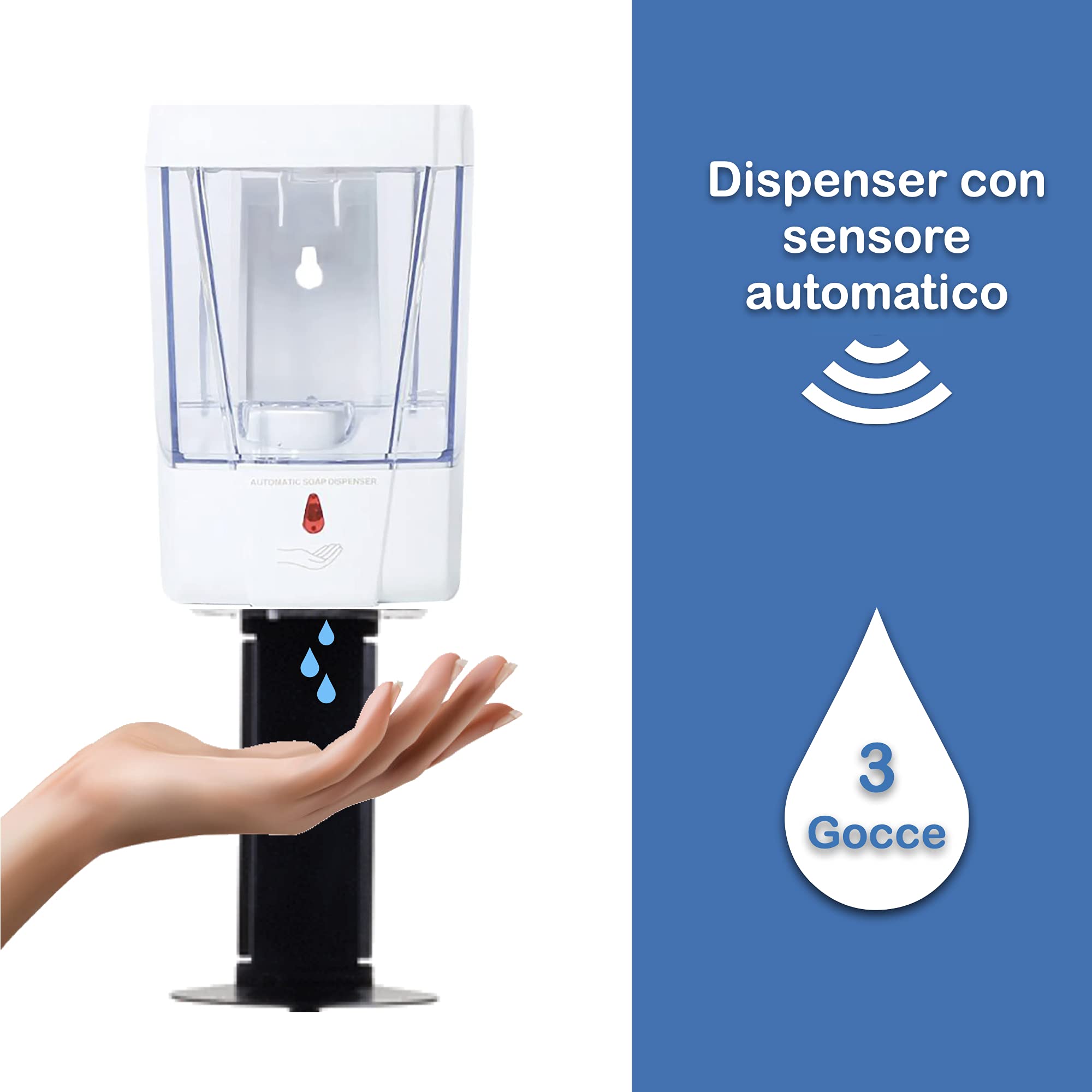 Dispenser gel disinfettante mani Gocciasana | Dispenser automatico con piantana | Colonnina igienizzante mani | Dispenser igienizzante mani (Tagliamento+ gel)