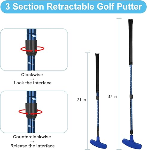 Miniatura 2 de Mini juego de golf  Putter bidireccional, diestrozurdo, longitud ajustable para niños a adultos  2 putters de golf con 4 pelotas de golf y 2 tazas