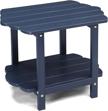 Outdoor Adirondack Side Table,2-Tier Side Table, HDPE Adirondack Table Patio Side Table, Weather Resistant End Table Small Outdoor Table for Patio, Backyard, Navy Blue