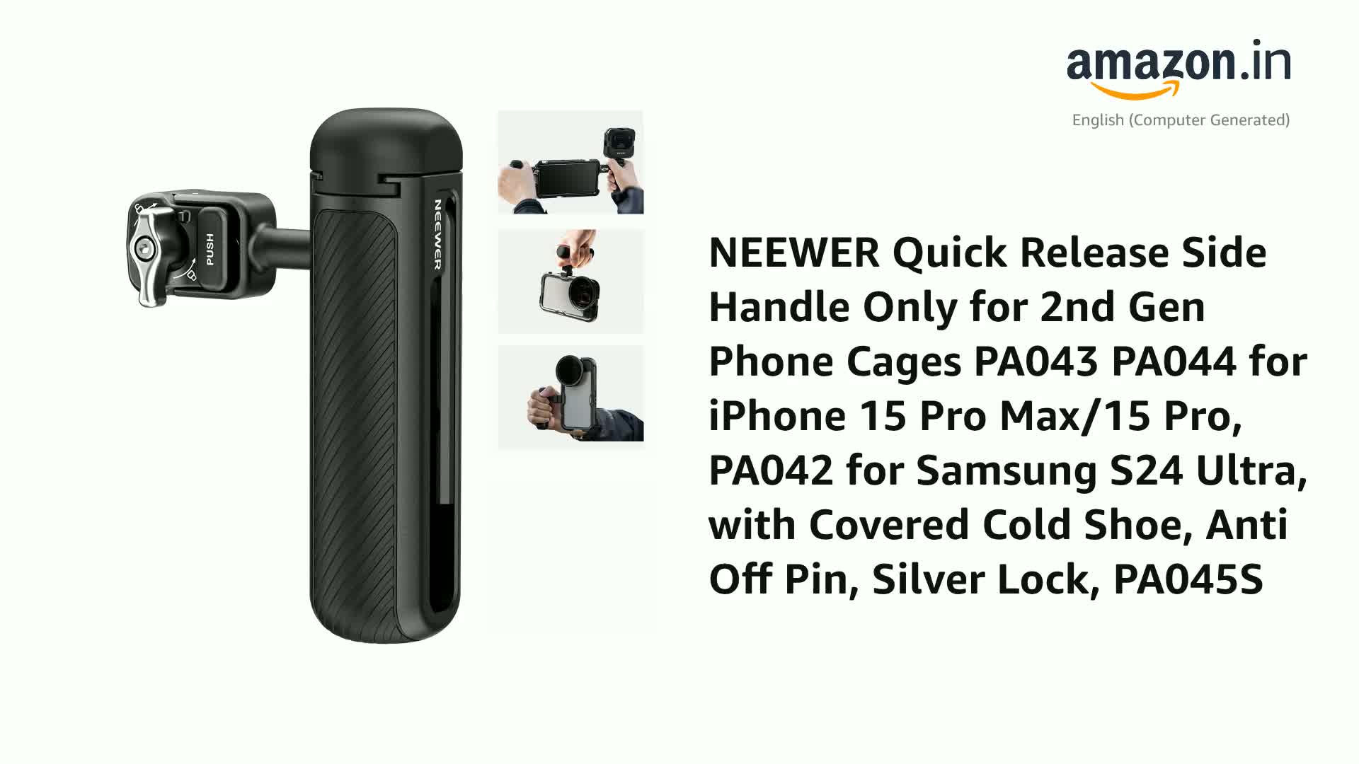 NEEWER PA045E Zijhandvat Met Bluetooth-afstandsbediening, Snelsluitklem, Cold Shoe Anti-val Voor Neewer Telefoonkooi Van De 2e Generatie Voor 15