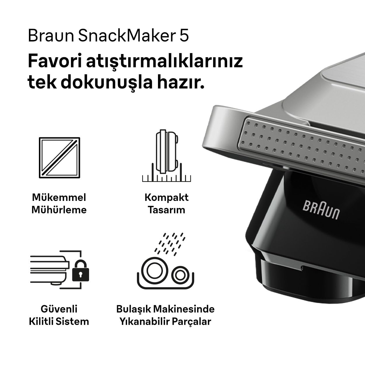 Braun SnackMaker 5 SM5005, Tostapane con Piastre per Sandwich e Cialde, Waffle M