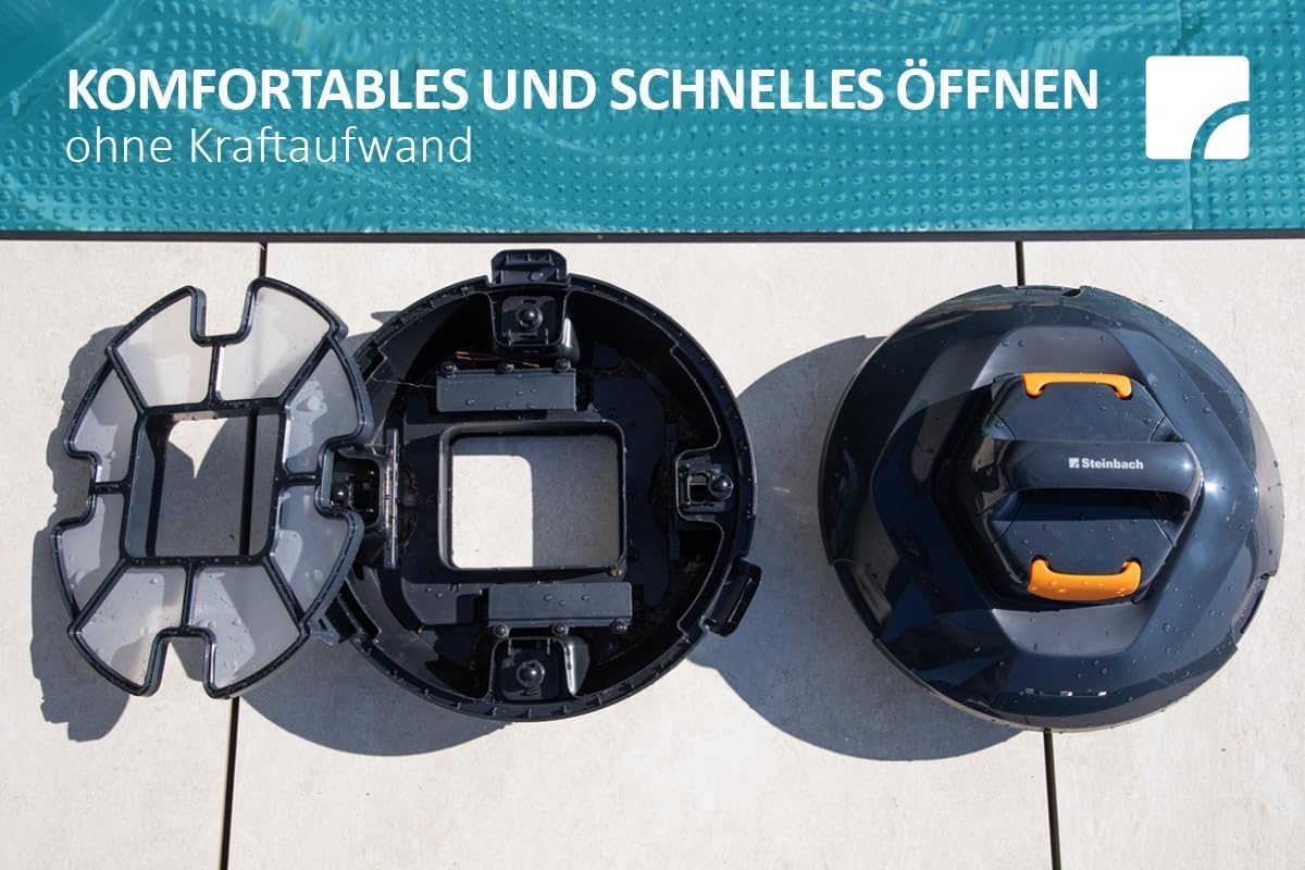 Steinbach Poolrunner ONE RXB 150 | Akku-Poolroboter für Becken bis 15 m² | 110 Min Laufzeit | 180 μm Ultrafeinfilter | für kristallklares Wasser | kompakt & effizient | für Salzwasser geeignet