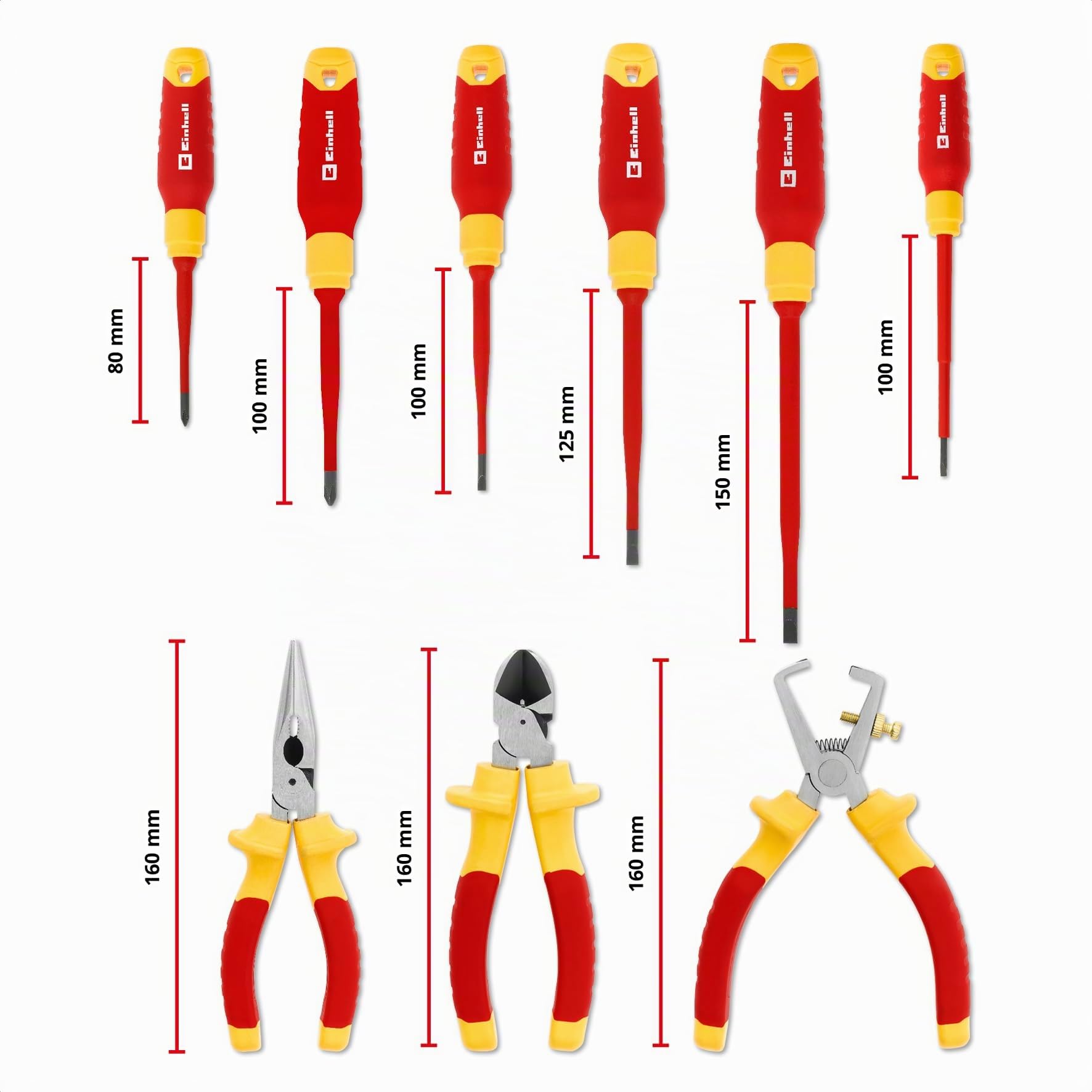 Original Einhell E-Case Pad 9 pièces outils électricien (isolation testée IEC 60900, set de tournevis, pince coupante, pince à dénuder, pince à bec long, système E-Case)