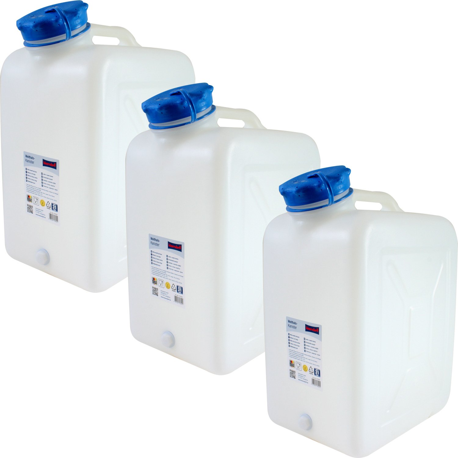 3x Weithals-Kanister 31 Liter PRO 3er Set Lebensmittelkanister Wasserkanister Liter