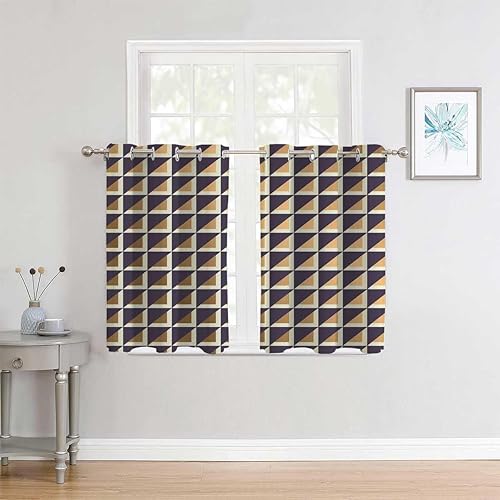 Miniatura 2 de Cortinas para Sala - Cortinas para Sala - Cortinas geométricas marrones con líneas de celosía modernas para puertas correderas de vidrio, manta