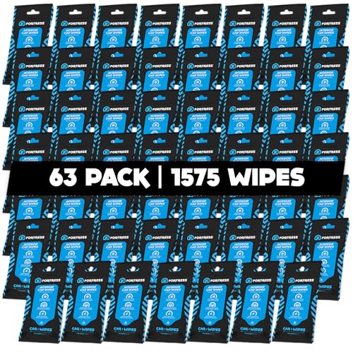 Fortress Car Interior Wipes (25 ct, Pack of 63) for Car Interior Cleaning, Dashboard, Seats, Detailing, and Steering Wheel [Travel Size] Skin-Safe Car Interior Cleaner Supplies