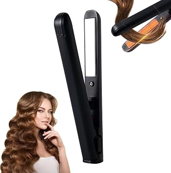 Mini Dual-Purpose Tourmaline Ceramic Curling Iron & Straightener, Portable USB Plug-in, 3D Floating Panel, 17cm x 2.2cm, 53g