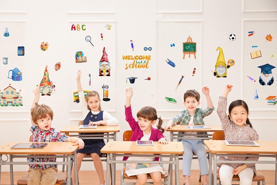 Miniatura 3 de ALIBBON Calcomanías de pared de bienvenida de regreso a la escuela para aula, calcomanías de gnomo para niños, calcomanías de primer día de escuela