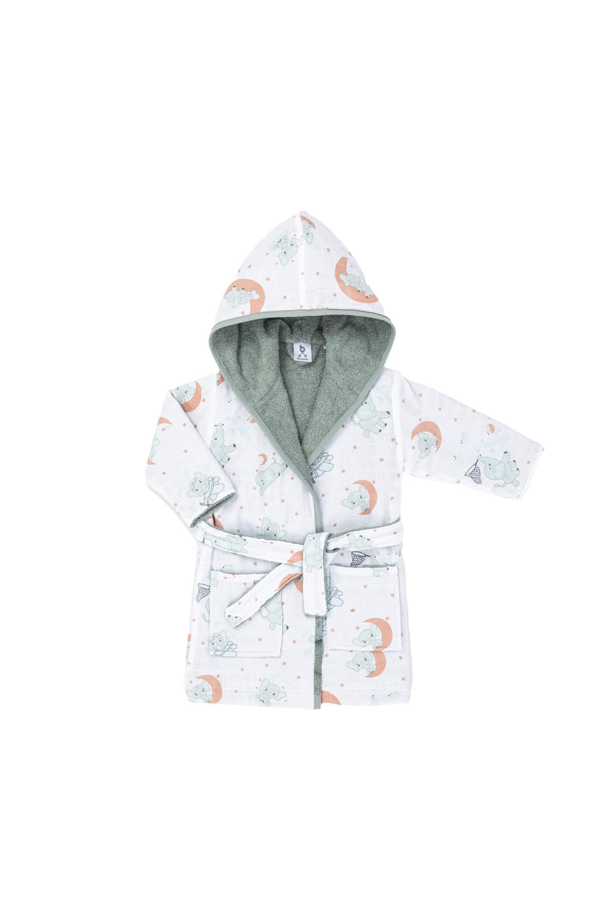Gezenbebe Hero Desenli Müslin & Havlu Bebek Çocuk Bornozu Elephant 1-2 Yaş
