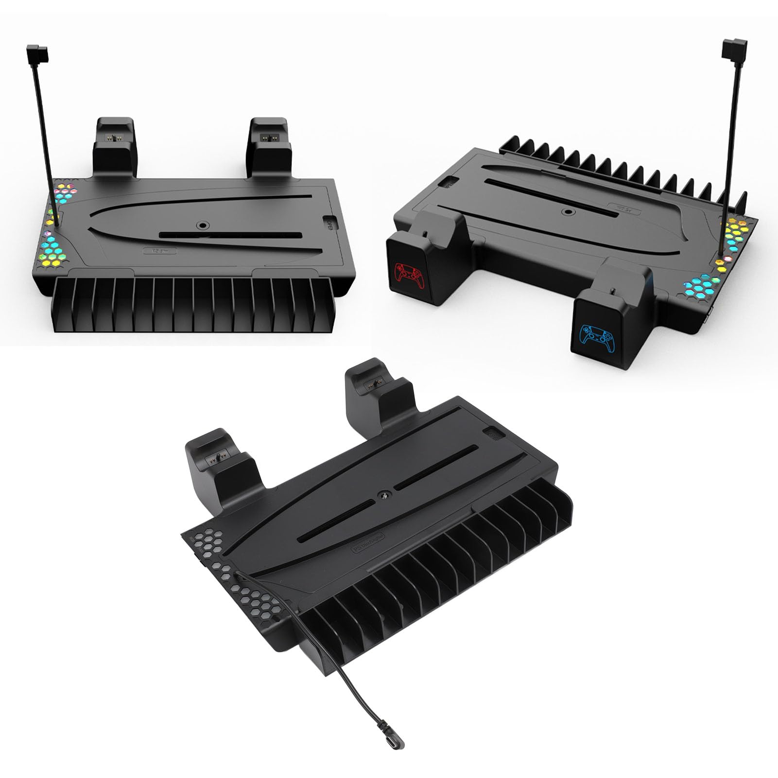 Stazione di raffreddamento RGB per Slim, multifunzione, supporto di ricarica regolabile con due ventole per gamer salvaspazio (nero)