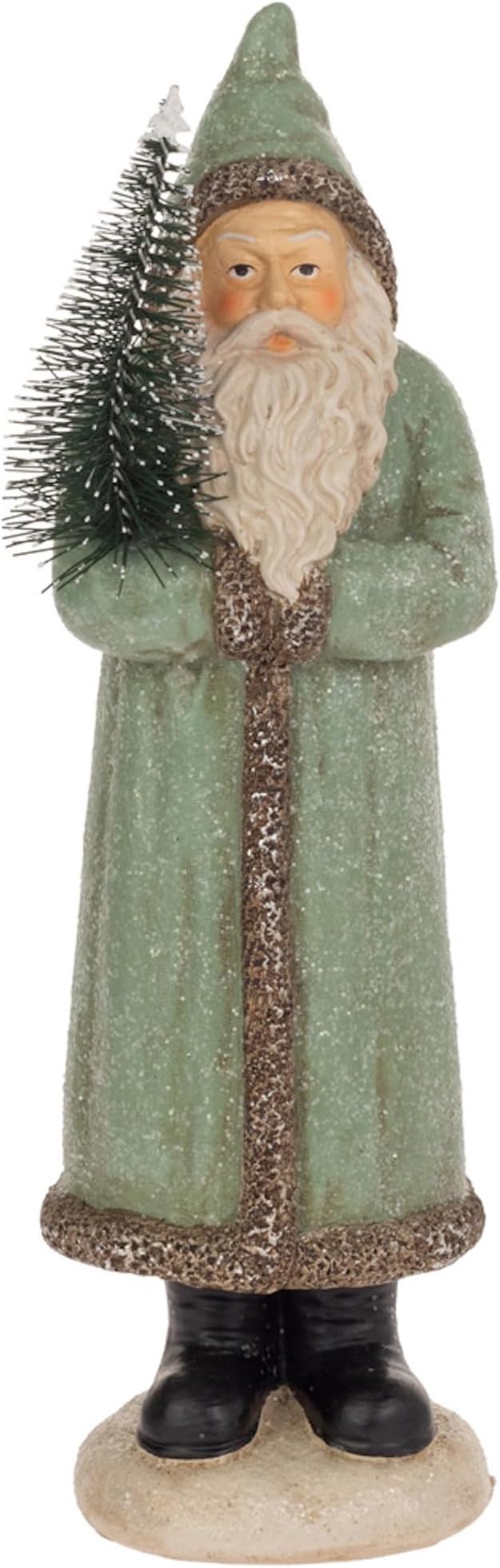 Boston International Christmas Santa Claus Statue Figurines for Tabletop Mantel Shelf Winter Holiday Decorations for Home, 10.25", Sage Green Hooded Saint Nick