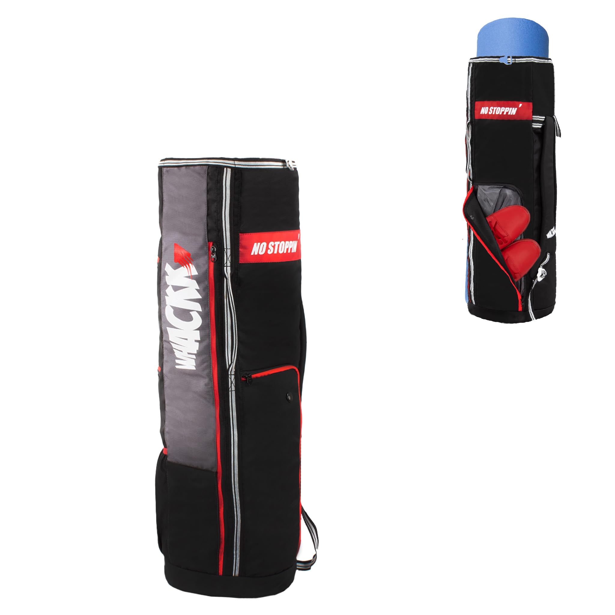 Whackk Brute Unisex Yoga Aerobics Gym Mat Bags Air Ventilated Pocket for Shoes, Front & Top Open, Carry Way with 3-Way Options i.e. Backpack, Holdall or with a Loop (Black Red)