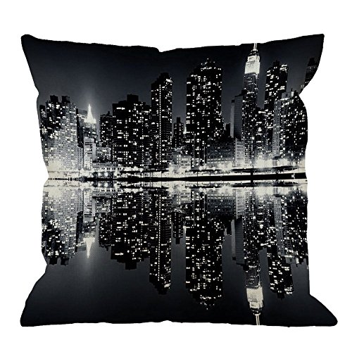 Hgod Designs Throw Pillow Cover New York Night City Landscape Rise Building Black Home Decorative Pillow Cases Cotton Linen Square Cushion Covers For Sofa Couch 18X18 Inch #TOP20