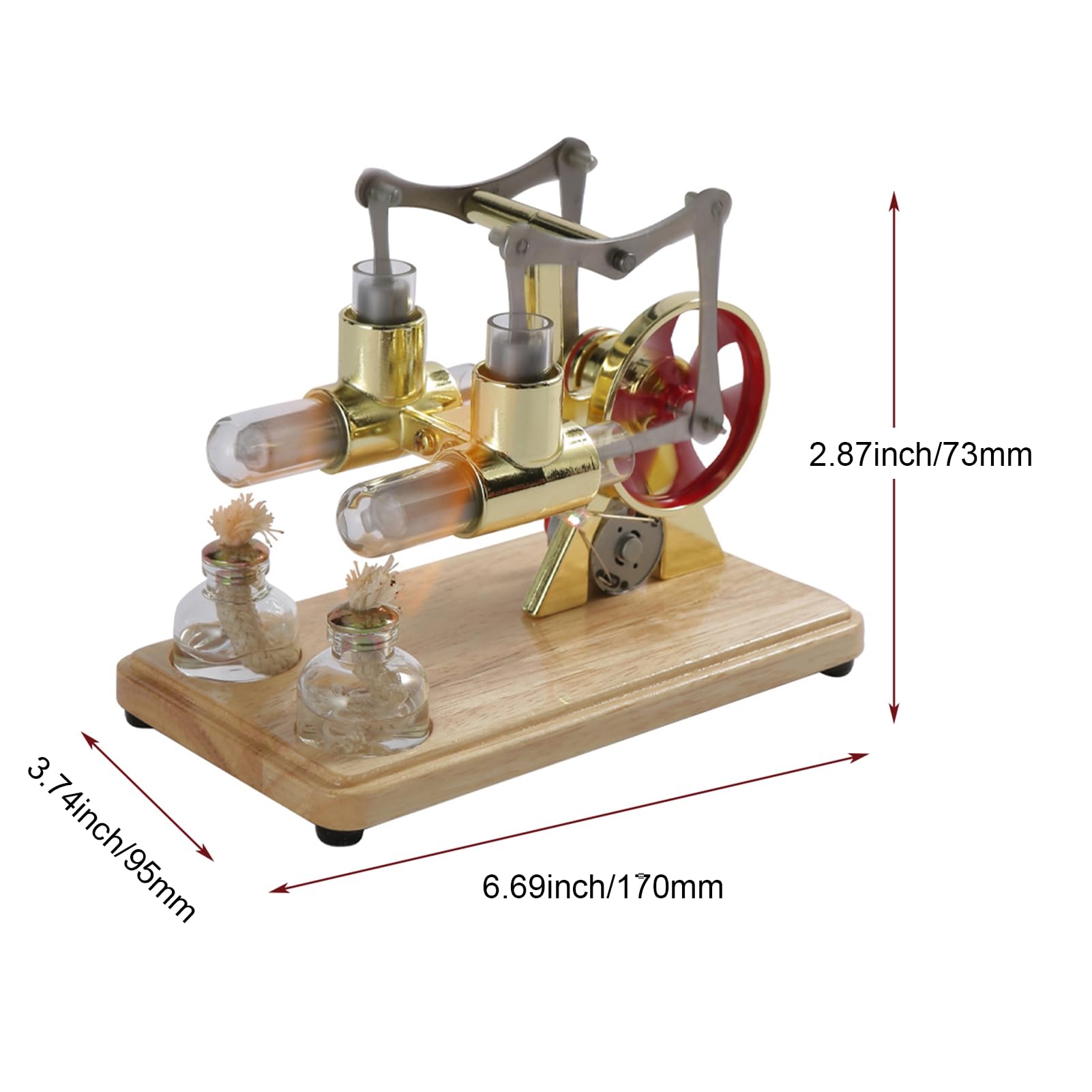 ZJchao Stirling engine motor kits,steam engine model building kits,Steam Engine Kit Cylinder Balance with Oak Baseplate and Drip Craftsmanship for Educational Displays and Children Entertainment(Gold) - Image 2