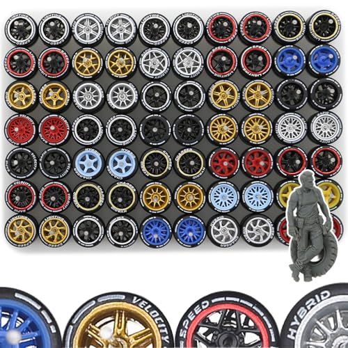 Ylutex 1/64 Wheels Mixed/Random Real RidersPrinted Simulation Wheel Rims Tires Set for 10 Cars 1/64 Scale (01)