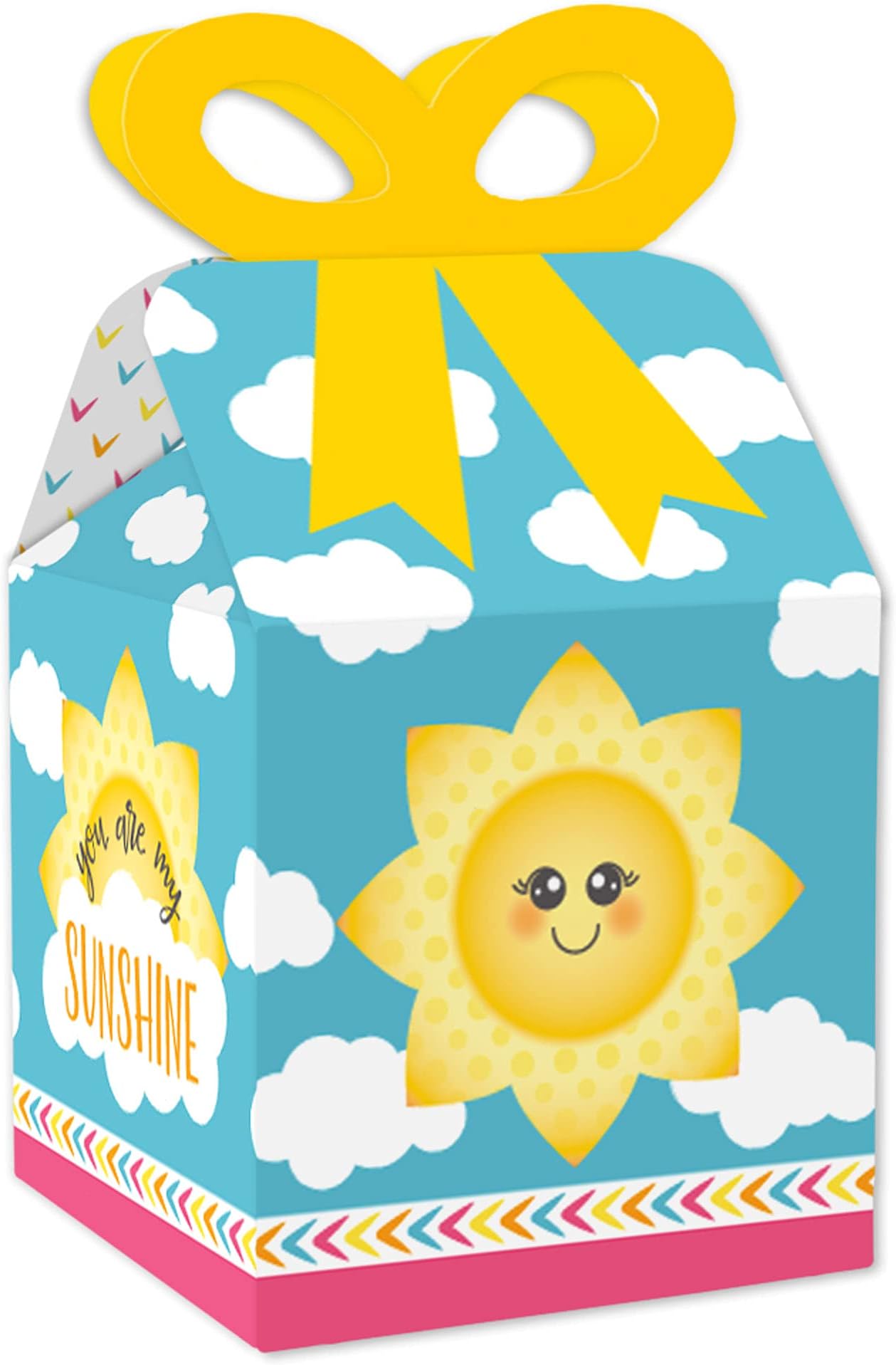 Big Dot of Happiness You Are My Sunshine - Square Favor Gift Boxes - Baby Shower or Birthday Party Bow Boxes - Set of 12