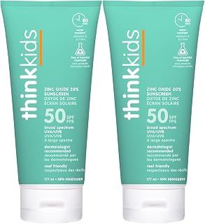 Thinksport Kids SPF 50 plus Mineral Sunscreen. Safe, Natural Sunblock for Children, Water Resistant Sun Cream Broad Spectrum Sun Protection, Vegan, Reef Friendly Sun Lotion, 6oz, Pack of 2