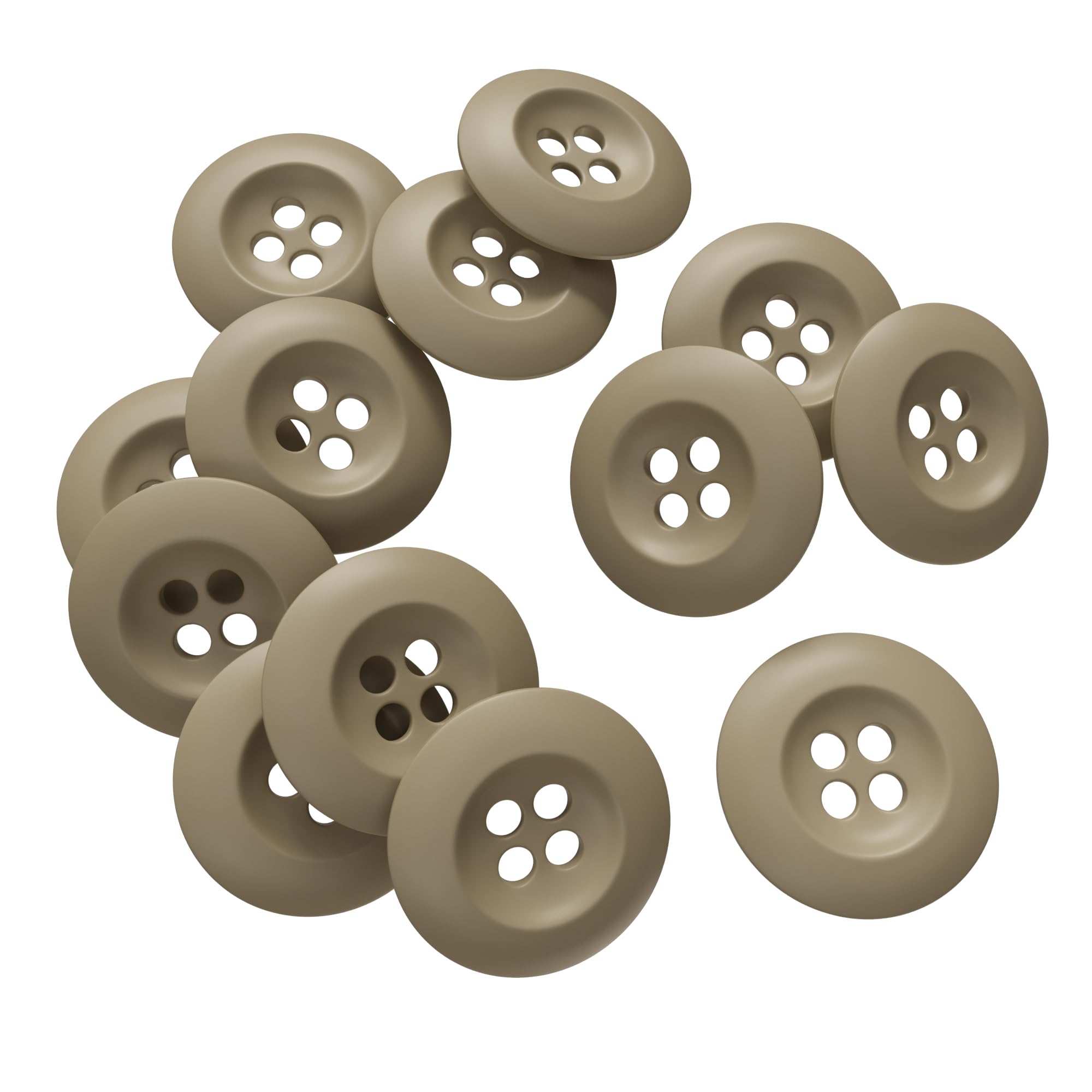 Army Military Buttons 4-Holes Polished Matte Finish Buttons 30L Tan Colour Measuring 0.75in - 19mm Pack of 12