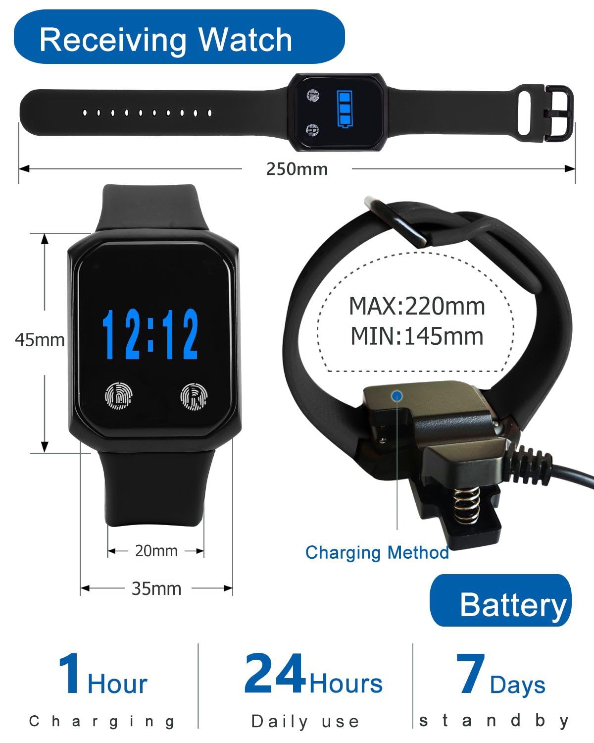 Lean&Co - Bippers Servidores, Pack de 2 relojes S200 impermeables IPX67 y 6 botones de llamada de servidor. Empresa con sede en Francia. Material garantizado por tres años.