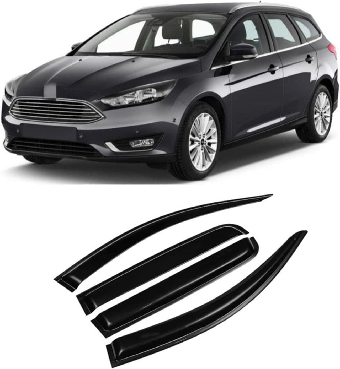 PANXUC Car Wind Deflectors for Ford Focus MK3 2012-2018, Side Window Wind Rain Deflector Window Visor Sun Rain Guard Smoke Guards