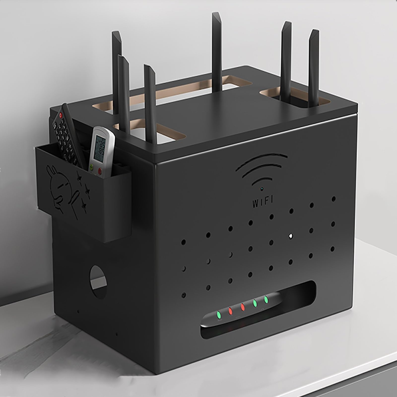 Gabinete de enrutador WiFi de hierro caja de almacenamiento doble capa para organización de cables