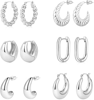 6Pairs Sargetou Gold Hoop Earrings Set for Women 14K Gold Plated Hypoallergenic Lightweight Huggie Hoops Earrings Exquisite Fashion Trendy Dainty Jewelry Gift