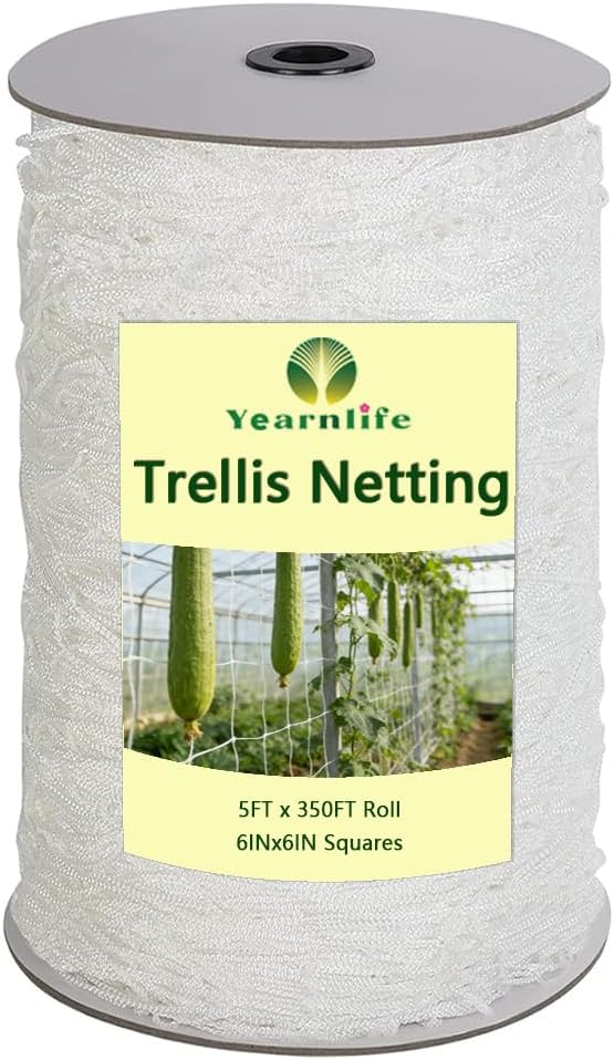 Heavy-Duty White Polyester Trellis Netting 5 x 350 ft Plant Support Netting White Soft Mesh Support Twine for Climbing Plants,Garden,Grow Vegetables,Vine Climbing Plants Fruits(5x350ft)