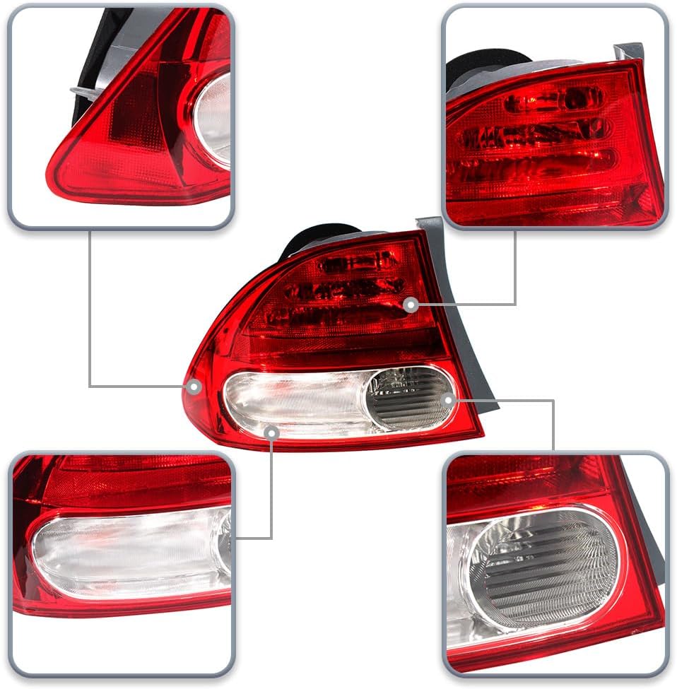 Tail Light Lamp Assembly With Halogen Bulbs Fit for Honda Civic 2009 2010 2011, Replace for 33501SNAA51 33551SNAA51 (Driver Side + Passenger Side)
