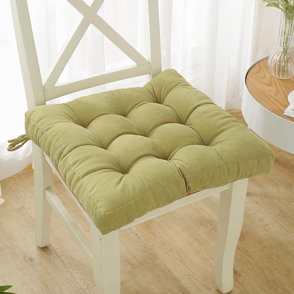 kuyouqi Corduroy Seat Cushion with Ties for Dining Chair, Square Thick Seat Pad Soft Armchair Booster Cubic Cushion for Home Office Garden (45 x 45 x 10 cm, Light Green) โ image 1