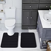 Vista 8 de Buganda Juego de 2 tapetes de baño de espuma viscoelástica y tapete para inodoro en forma de U, lavable a máquina, suave, antideslizante, Negro
