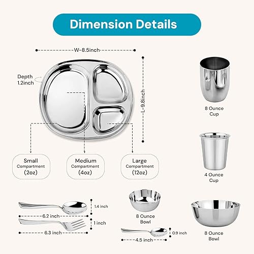 Miniatura 3 de Ahimsa Juego de vajilla de acero inoxidable  Juego de 9 piezas para cenar y desarrollar  Juego de vajilla para niños pequeños diseñado por pediatras