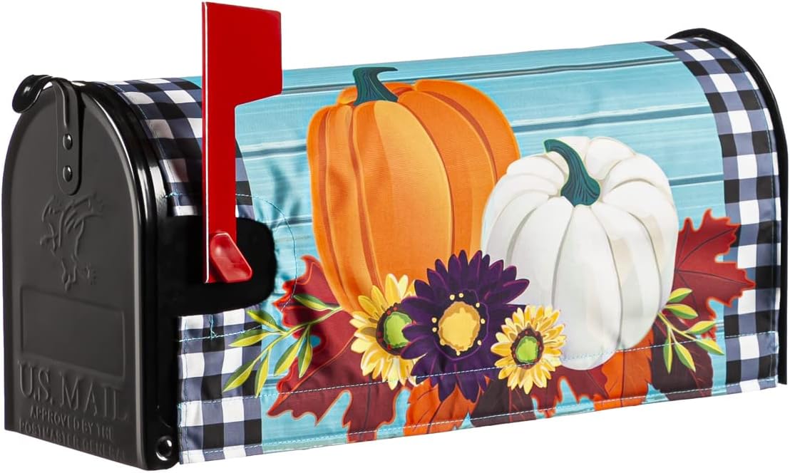 Evergreen Buffalo Check Pumpkins Mailbox Cover