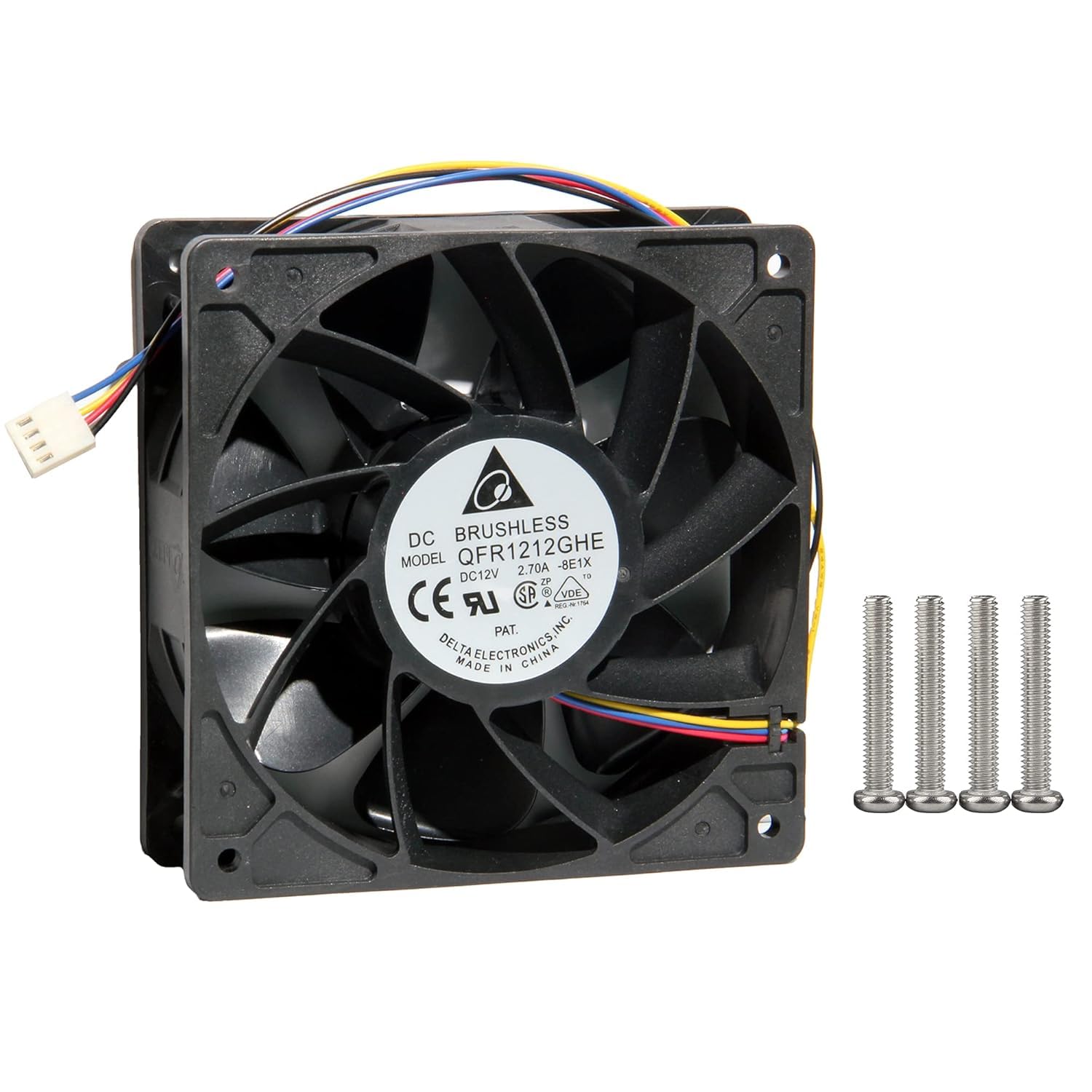 Original Delta QFR1212GHE 12VDC 2.7A 120x120x38mm 4-Pin Cooling Fan for Antminer s19 S9 L3+ High Airflow PC Case Mining Cooling Fan 6000RPM