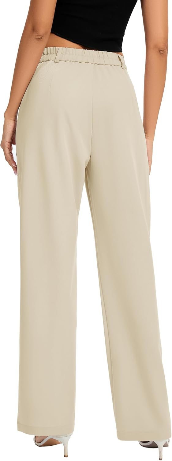 FUNYYZO Women Dress Pants High Waisted Work Slacks Pants Dressy Casual Straight Leg Elastic Waist 2026 Summer Trousers - Image 6
